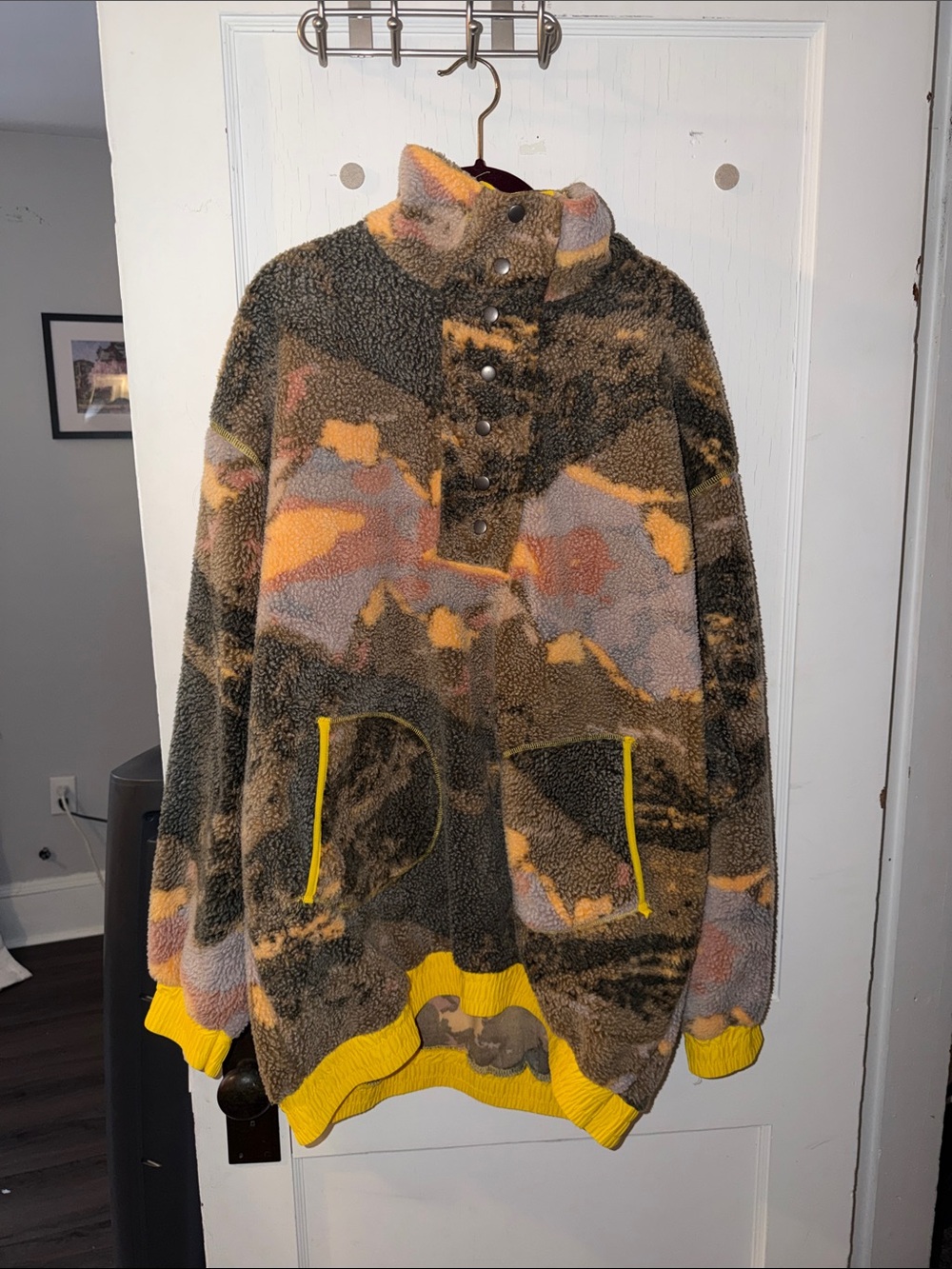 Urban Outfitters Cozy Multicolor Sherpa Pullover with Yellow Trim